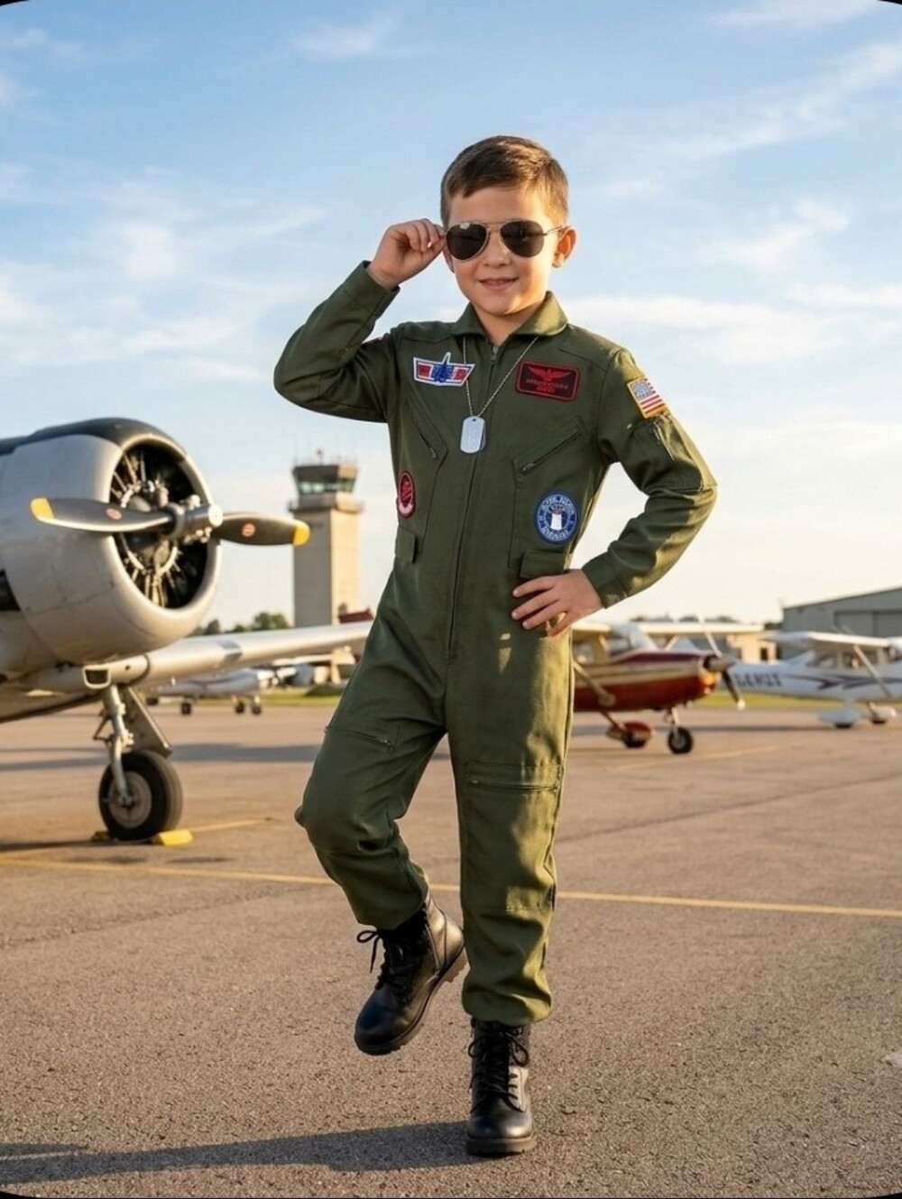 Kids Size 7 Top Gun Flight Suit Costume Green